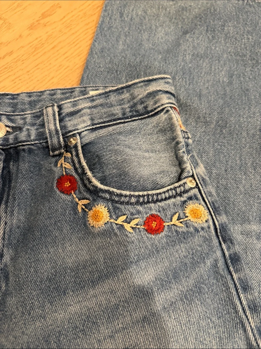 Zara Kids Girls Floral Straight Cut Jeans Size 14